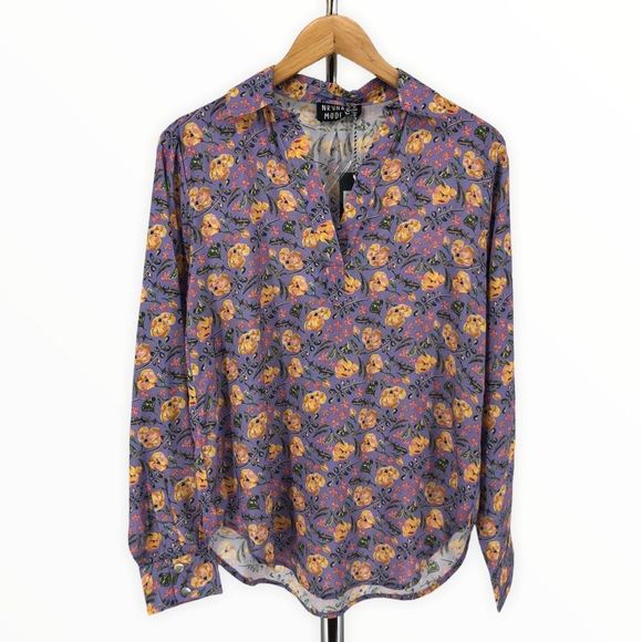 Nrvna Mode Cosette Floral Blouse Purple Floral Long Sleeve NWT size Small - Picture 3 of 13
